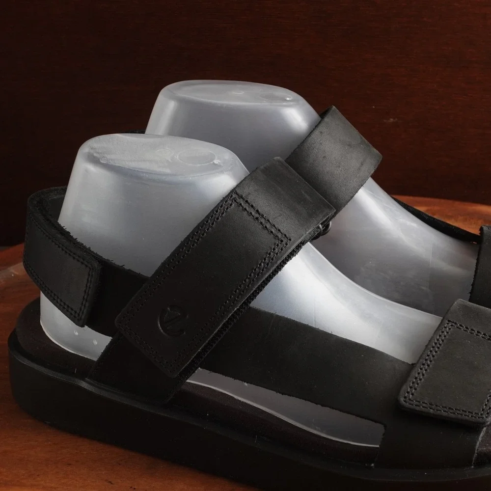 Ecco Sandals Mens SZ EU 43 US 9-9.5 BLK Flowt Leather Comfort Adjustable Shoes
